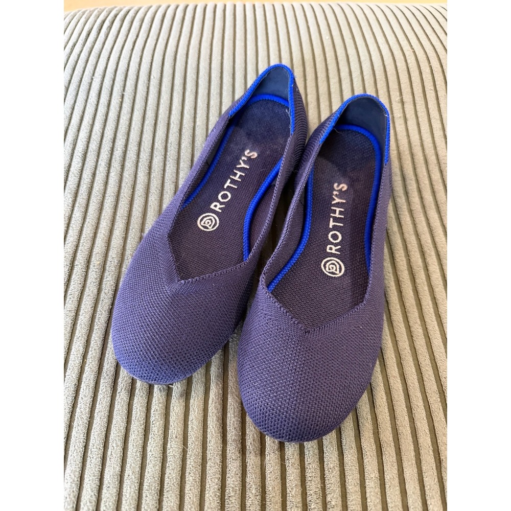 ROTHYS The Point Flat Shoes Navy Blue Knit Women's Size 7